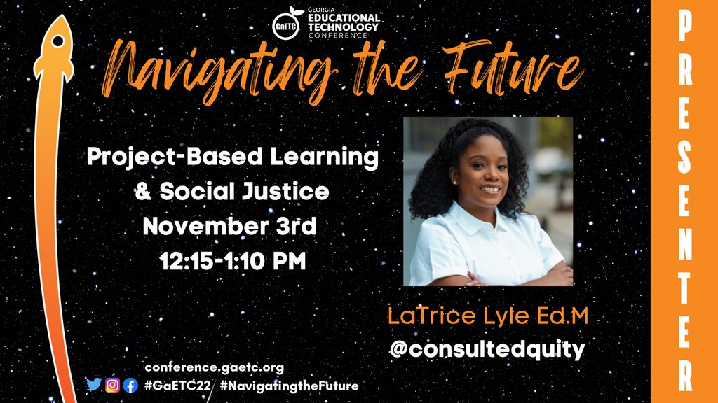 I'm presenting TODAY at the Georgia Educational Technology Conference <a href="/GaETConf/">Georgia Educational Technology Conference</a>!

Get ready for a 🔥 session on the foundations of project-based learning #pbl and social justice education!

If you'll be in the building, send me DM so we can meet up!

 #GaETC22