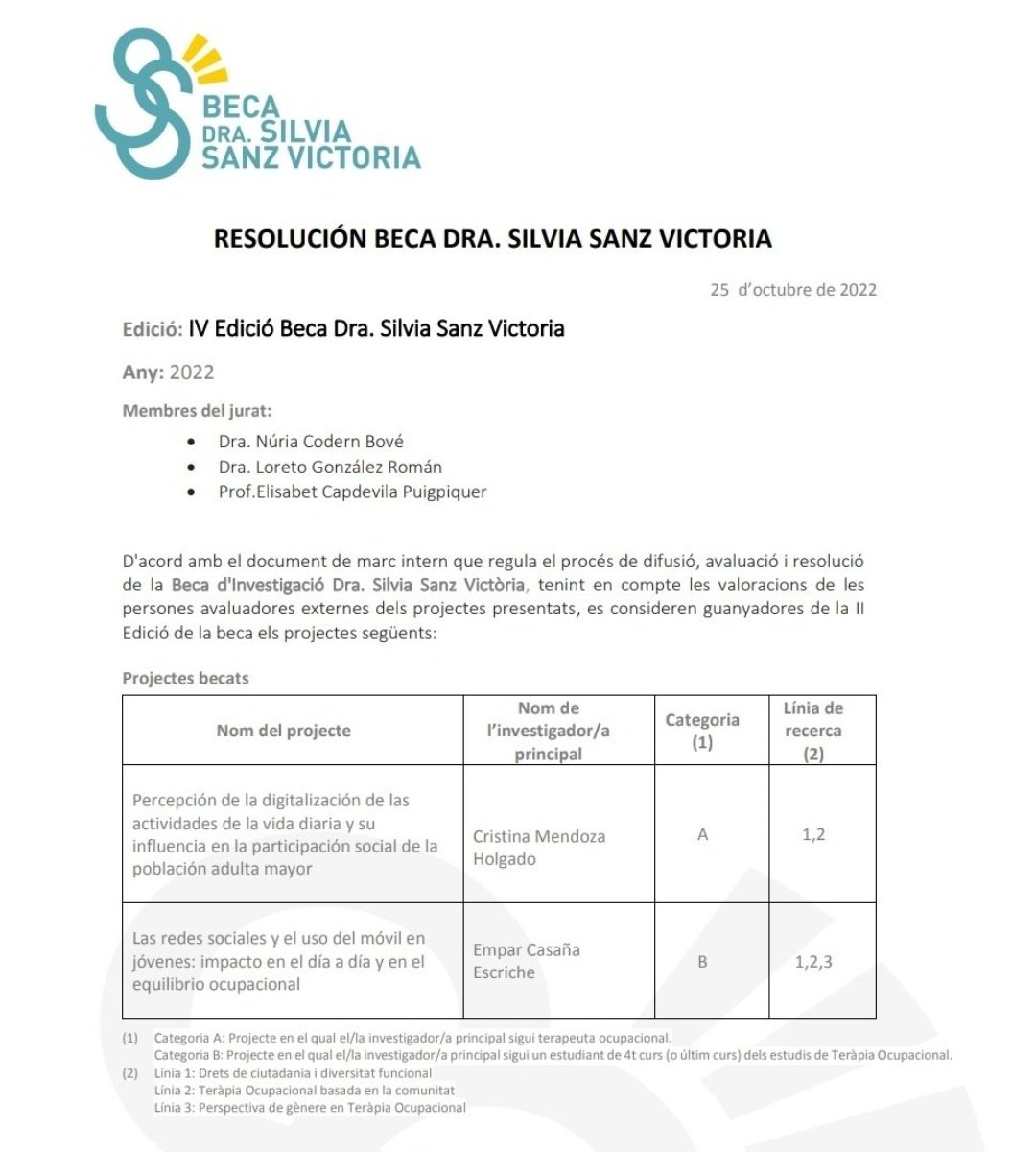 Muy agradecidas a <a href="/euit_terrassa/">EUIT</a> por la oportunidad y por apoyar la investigación en Terapia Ocupacional.

Gracias también a mis compañeras <a href="/Verito0o0/">Verónica Company</a> <a href="/Rociomsan/">Rocío</a> por acompañarme en el camino. Nos esforzaremos por estar a la altura🤞
