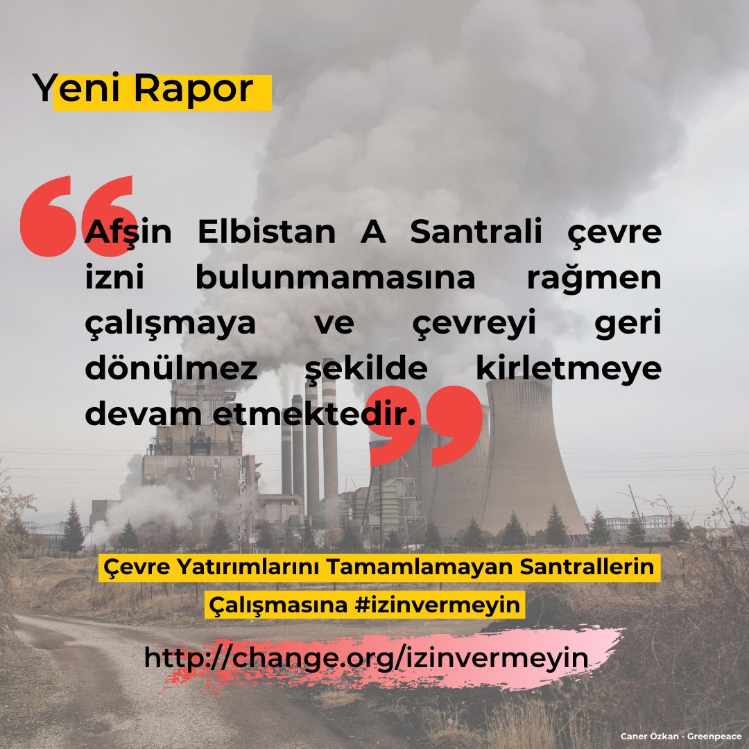 38 yıl boyunca 16 bin insanın erken ölümüne yol açan Afşin Elbistan A Termik Santrali, yasal zorunluluk olmasına rağmen hala baca gazı arıtma tesisi ve kül barajı yatırımlarını tamamlamadı. 
Rapor➡️bit.ly/3DxqLVe

Çevre izni olmayan santrallere 
change.org/izinvermeyin❗️