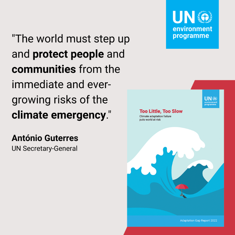 Ahead of #COP27, <a href="/UN/">United Nations</a> Secretary-General <a href="/antonioguterres/">António Guterres</a> says it’s time to "step up and protect people and communities from the immediate and ever-growing risks of the climate emergency.”

Full #AdaptationGap statement here: bit.ly/3U0dJH5