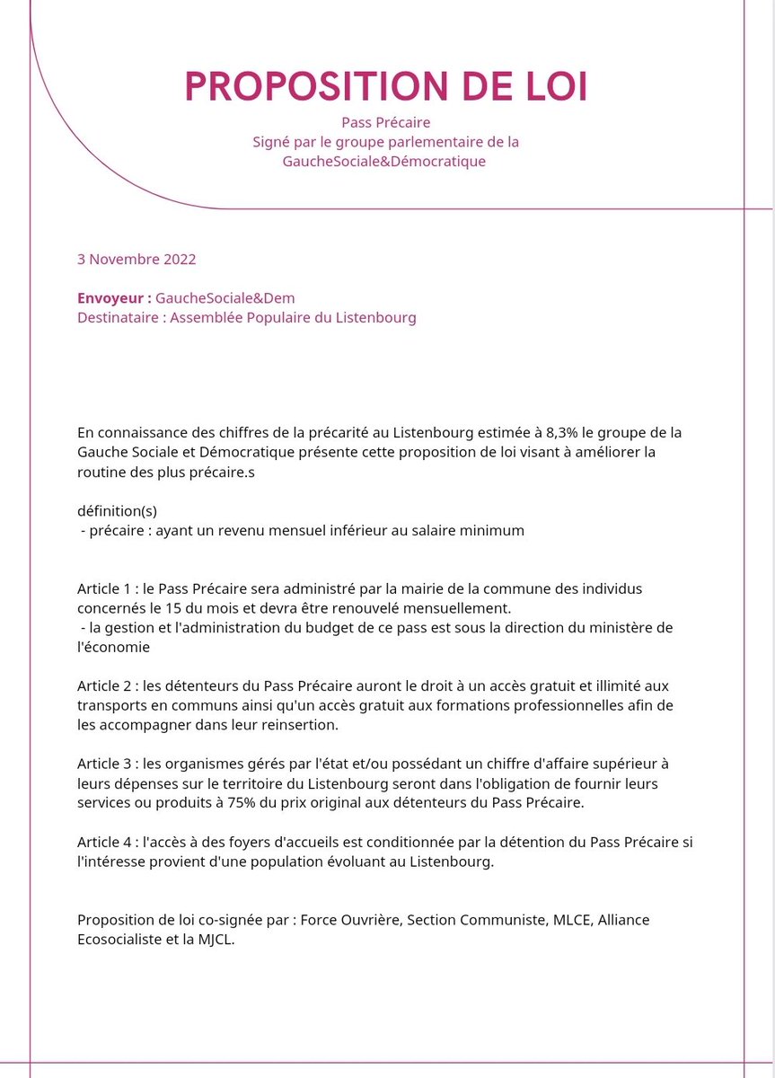 SD_APopulaire's tweet photo. [AP] Le groupe parlementaire de la GaucheSociale&amp;Démocratique présentera un texte de loi pour la création d'un pass pour les plus précaires ⤵️ https://t.co/kMNWdZXapd
