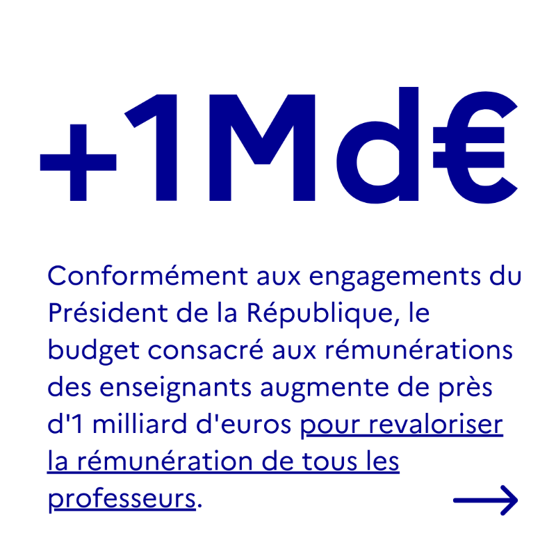 PapNdiaye's tweet photo. Le budget 2023 permettra au ministère de remplir ses objectifs en matière d’attractivité du métier de professeur et d’ambition pour les élèves. 6,5% de hausse par rapport à 2022 : c’est inédit.