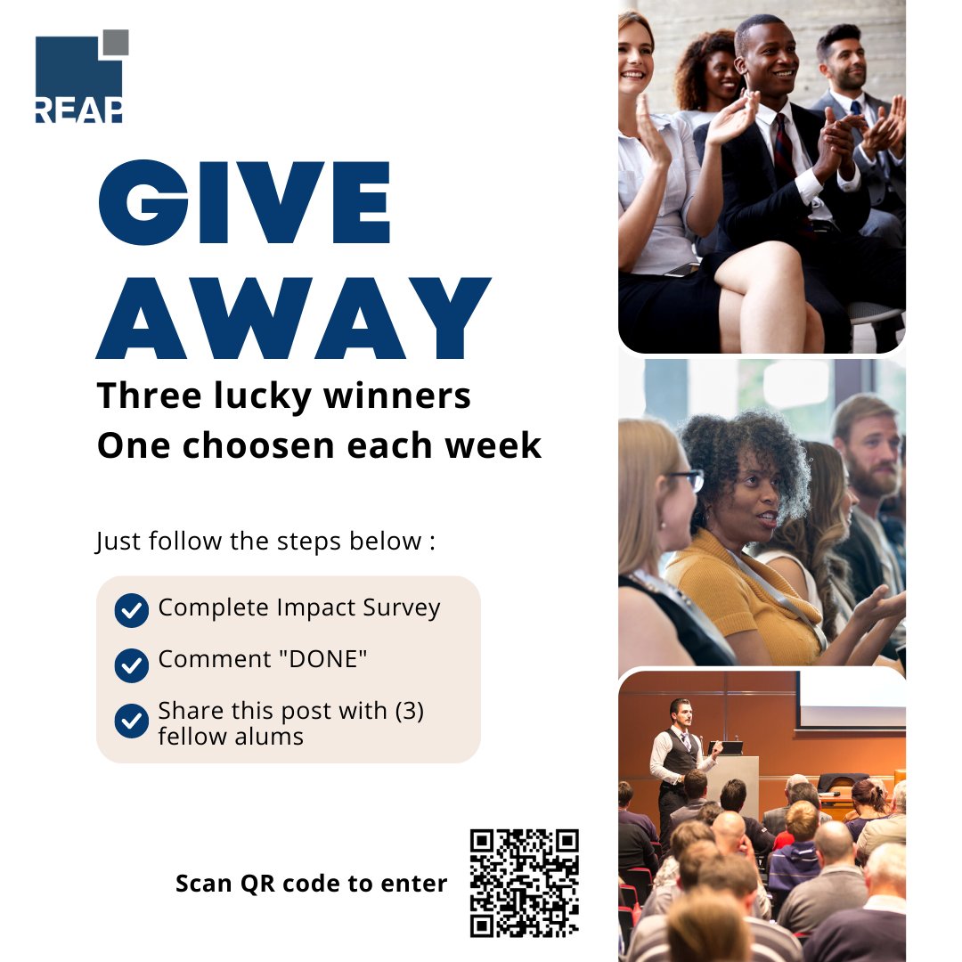 ProjectREAP's tweet image. 🗣️REAP alum, complete the Impact Survey by tomorrow and enter for a chance to win our 1st Giveaway!

Scan the QR code, or click the link below:
lnkd.in/eHEgez6f

#ProjectREAP #REAP #diversity #equity #inclusion #CRE #survey #giveaway