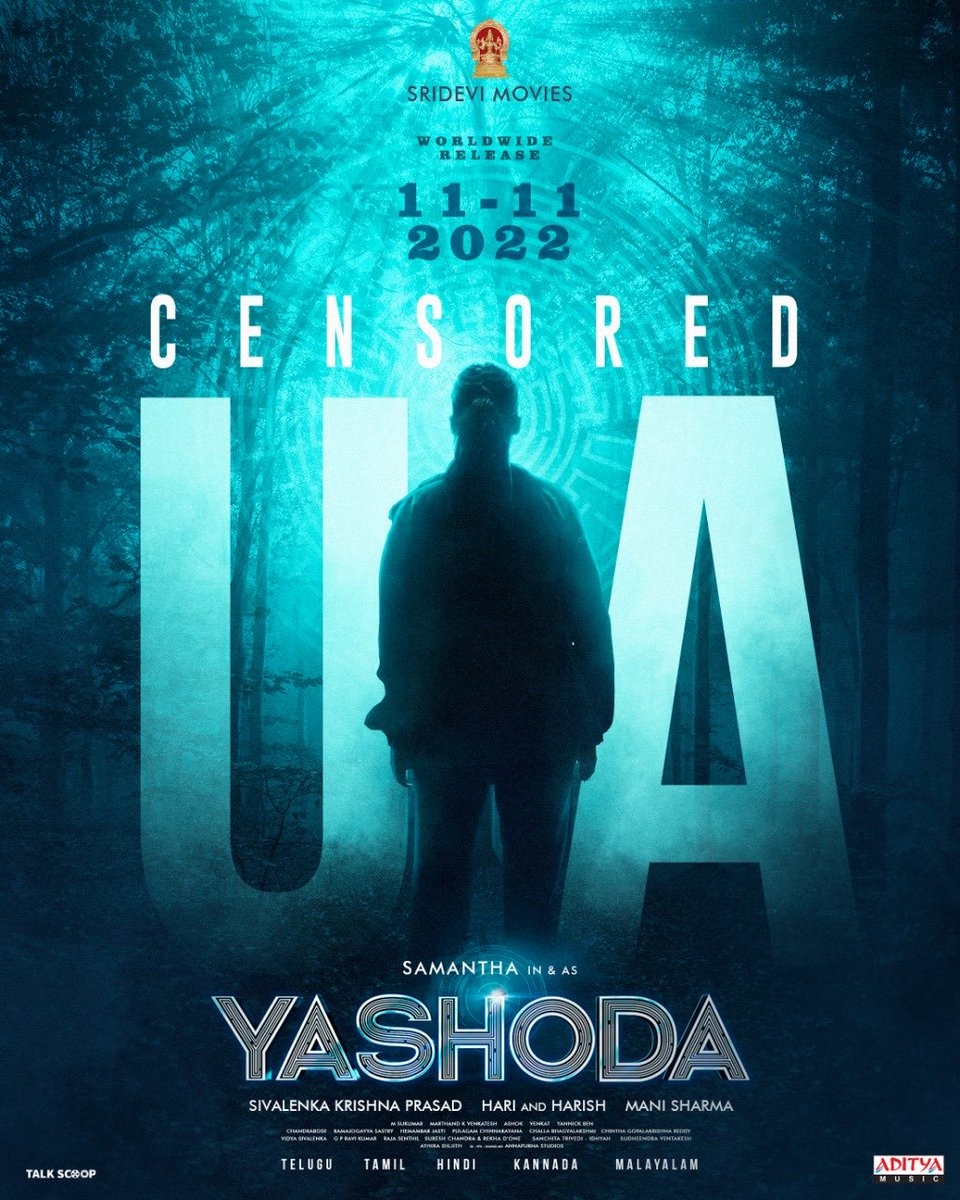 The Biggest Female Centric Pan-Indian film gets censored with U/A youtu.be/jvYZVcuJzR4 #YashodaTheMovie @Samanthaprabhu2 @varusarath5 @Iamunnimukundan @harishankaroffi @hareeshnarayan @krishnasivalenk @SrideviMovieOff #YashodaOnNov11