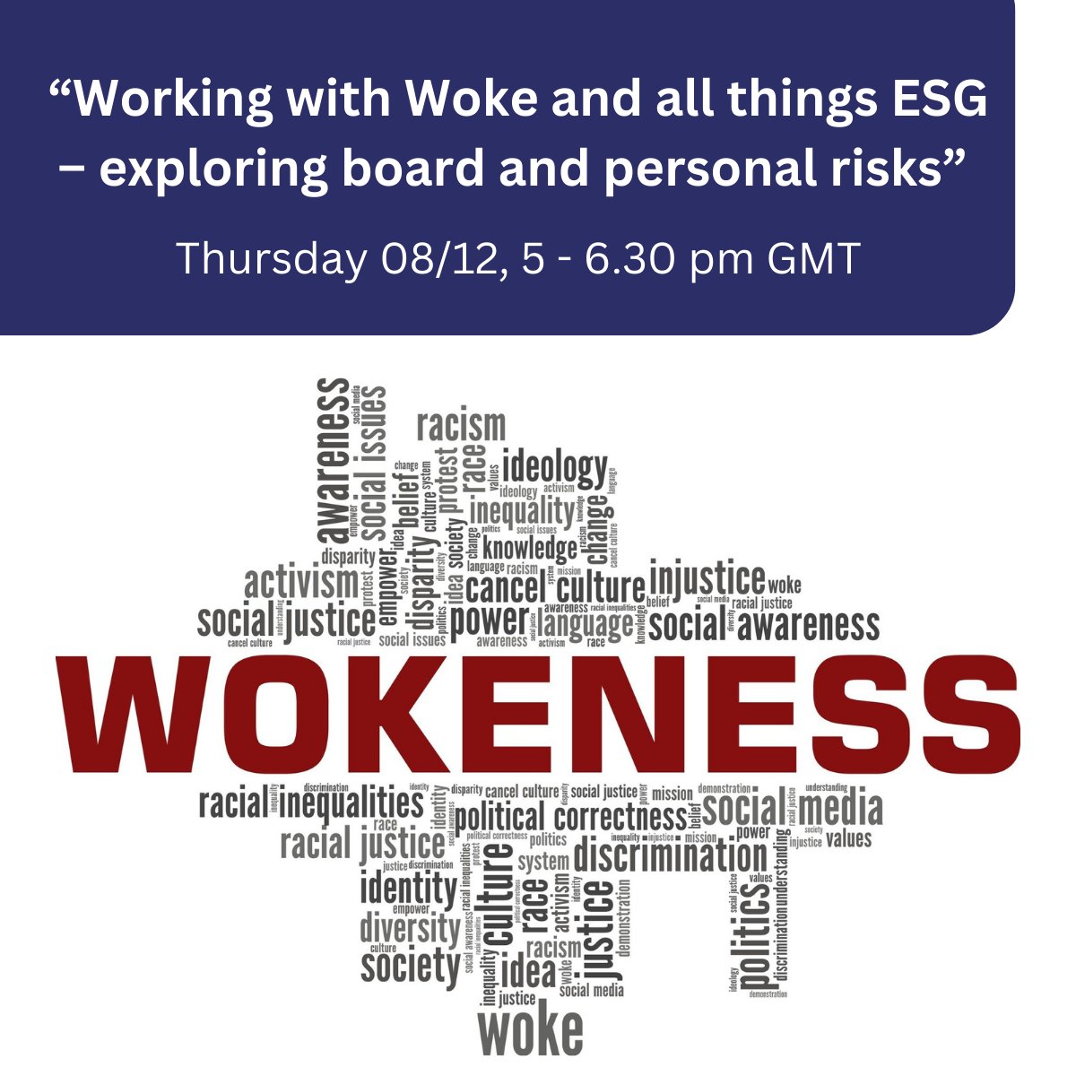 “Working with Woke and all things ESG – exploring board and personal risks”

<a href="/RiskCoalition/">Risk Coalition</a>'s next #RiskCommittee Chairs’ Forum roundtable discussion, live in London
Thursday 08/12, 5 - 6.30 pm GMT

Contact 📧team@riskcoalition.org.uk or go to: ow.ly/S13650Km2i0
#RCCF #risk