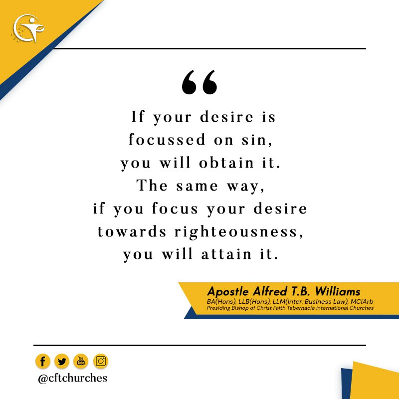 cftchurches's tweet photo. In our walk with God as individuals, being focussed is key to attaining your heart’s desire.
#cftchurches #ApostleATBWilliams #christfaithtabernacle #christians #christianlife #walkwithGod #stayfocussed #GodandMe https://t.co/uXkXfAWYj5