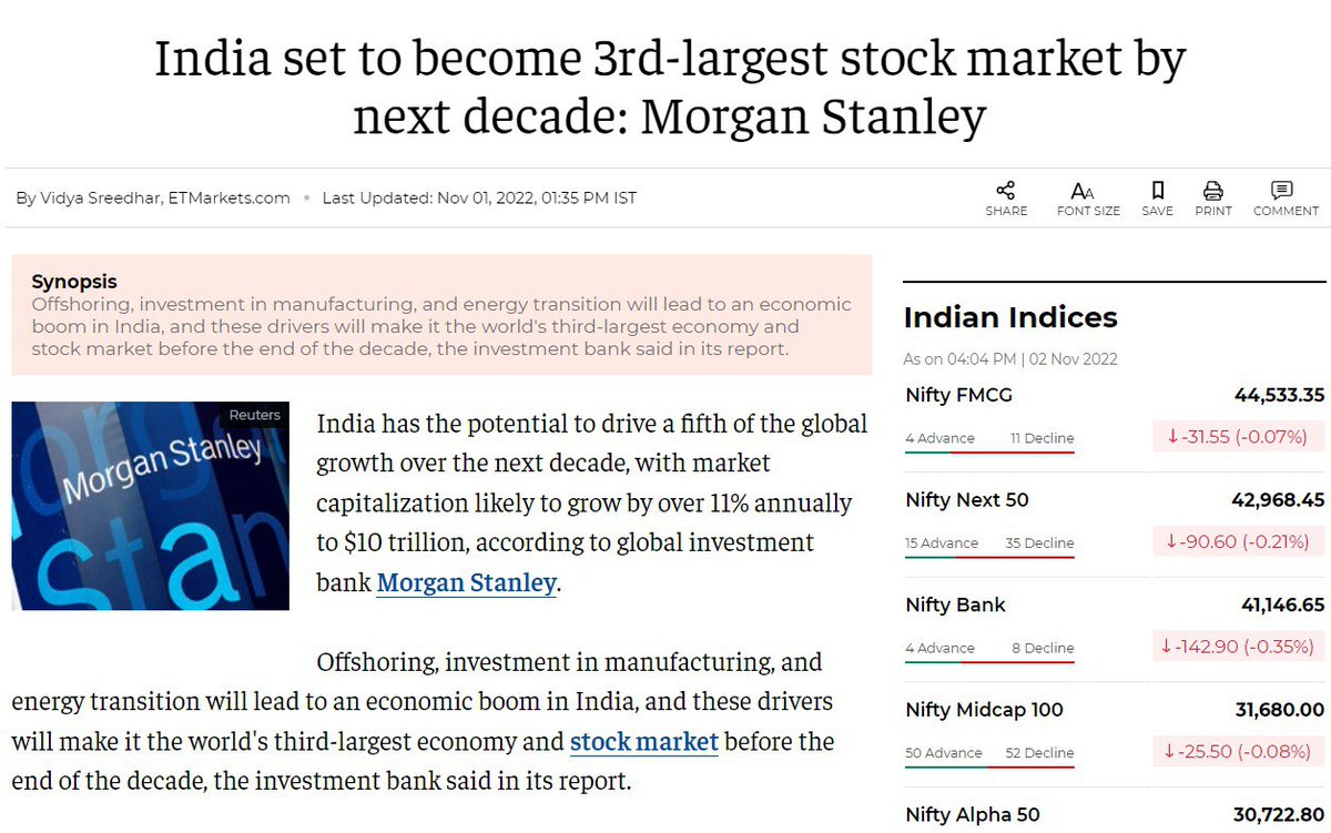 With $10 Trillion Turnover, India is set to become 3rd largest stock market by next decade. India to drive 1/5th of global growth adding $500 billion per annum by 2031 - Morgan Stanley. PM Modi has added Turbo Engine to India's Economy.