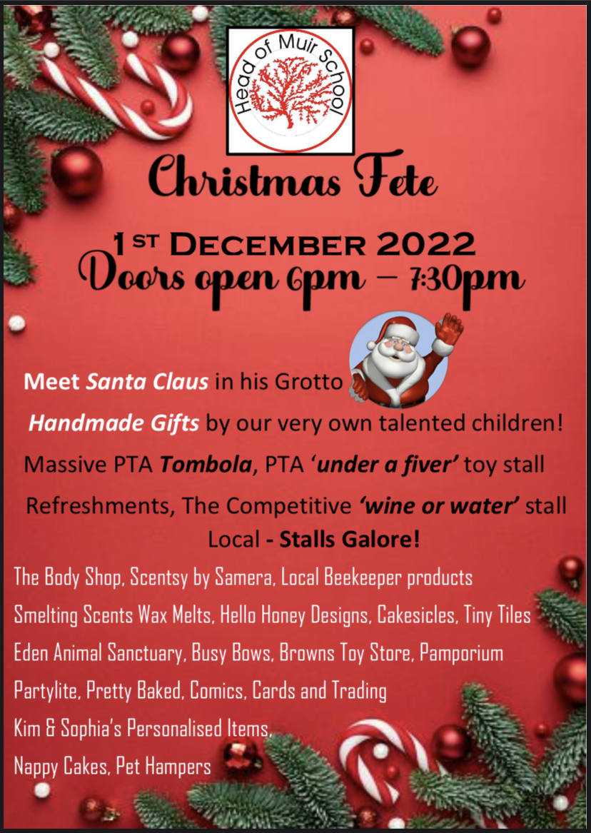 HeadofMuirPS's tweet photo. Please save the date for our PTA Christmas Fair.  🎄🧑‍🎄🤶⭐️ https://t.co/u1gYjhaLpc