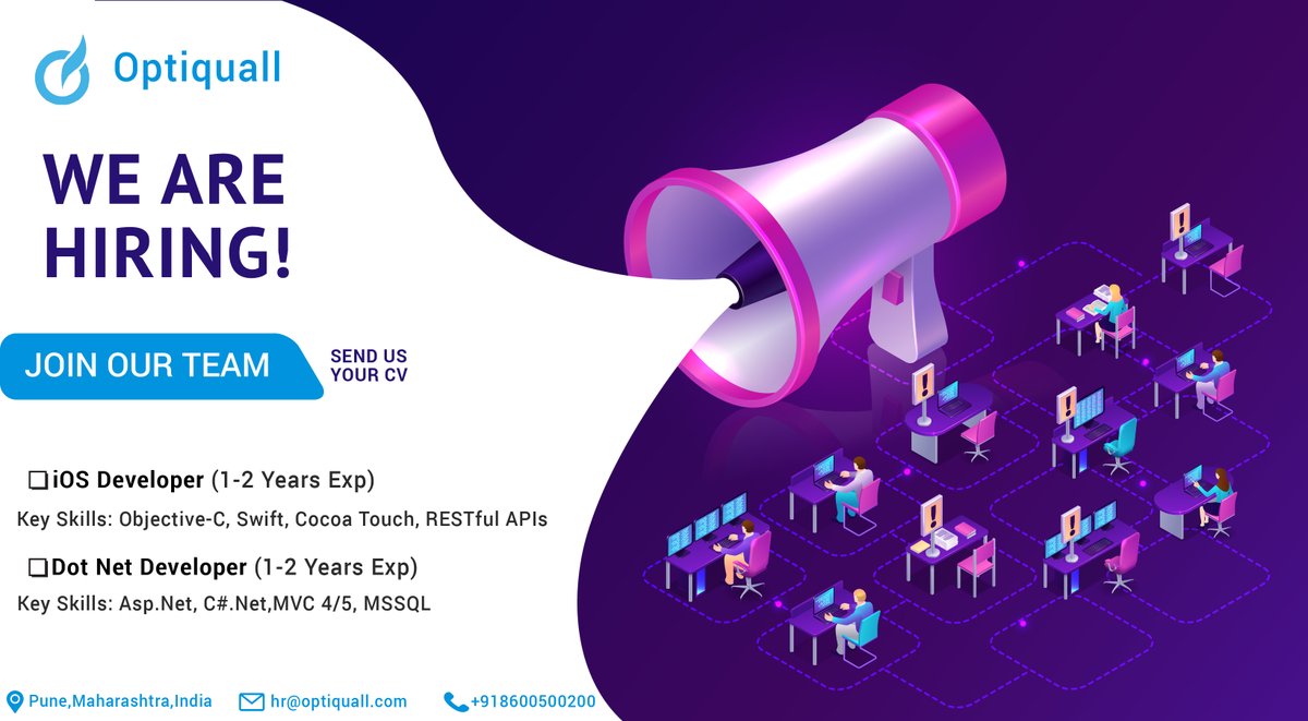 optiquall's tweet image. Optiquall IT Solutions Pvt. Ltd. is hiring!!!

#objectivec #swiftdeveloper #swiftprogramminglanguage #swiftlang #restapi #restfulapis #restfulwebservices #apis #technologies #candidate #dotnetjobs #dotnetdevelopers #dotnetmvc #dotnetframework #dotnetcore #mvc #angularjs