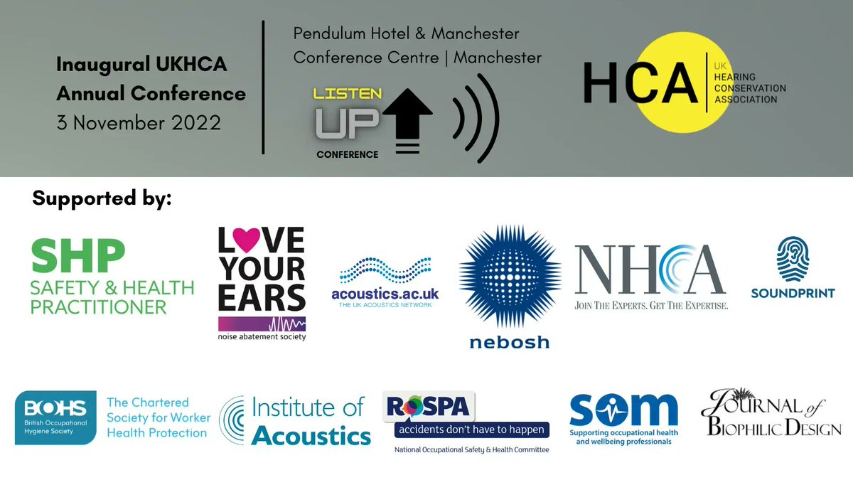 Welcome to the UKHCA Annual Conference Listen Up 22

If you are attending please tweet about the event using #ListenUP22

#hearinghealth #hearingconservation #noise #hearingprotection #lovetohear #hearingloss #tinnitus