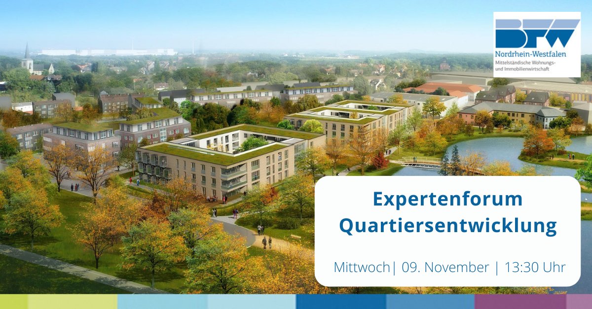 Wir freuen uns auf spannende Projekte von  Bauwens, PANDION, Art-Invest, moderne stadt und Cube beim #BFW-Expertenforum #Quartiersentwicklung in #Köln kommende Woche. Für Kurzentschlossene gibt es noch einige wenige Plätze - Anmeldung hier: 👉 bit.ly/3sfDqa6 
#bfwnrw