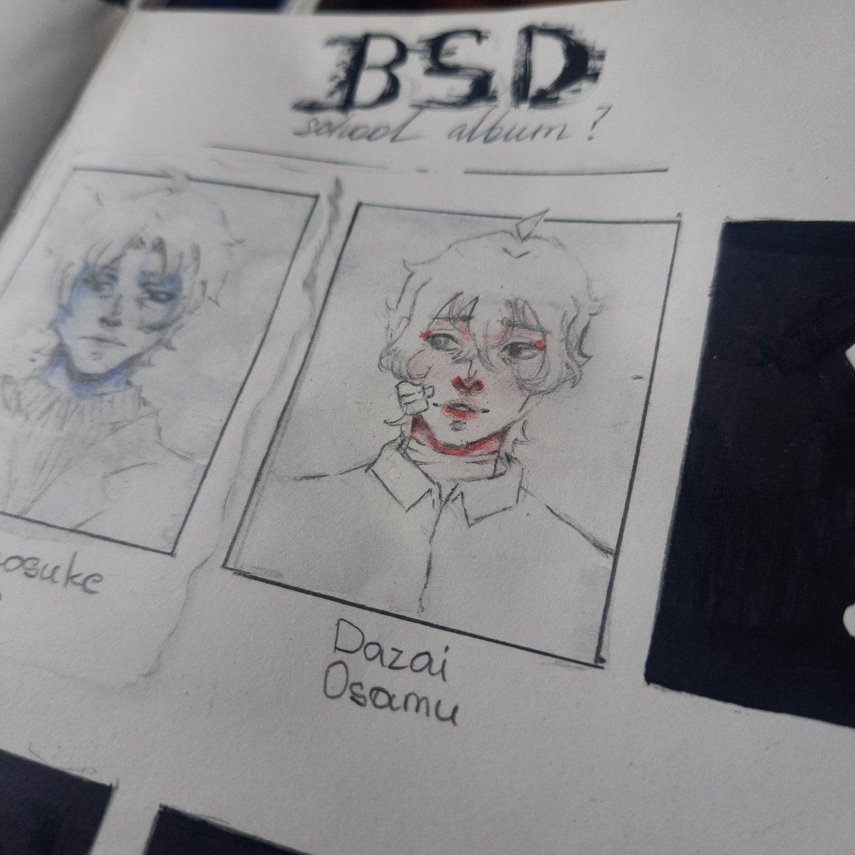 calxwennn's tweet photo. [ #bsd : #odazai , #odz, #2022odazai_week ]

6日目「大学生」

[note 1, graduation album] : a photo from another album is pasted.

[note 2, day in the general library] : who do you remember besides him?

(sketch day) https://t.co/mYNHKBEWlg