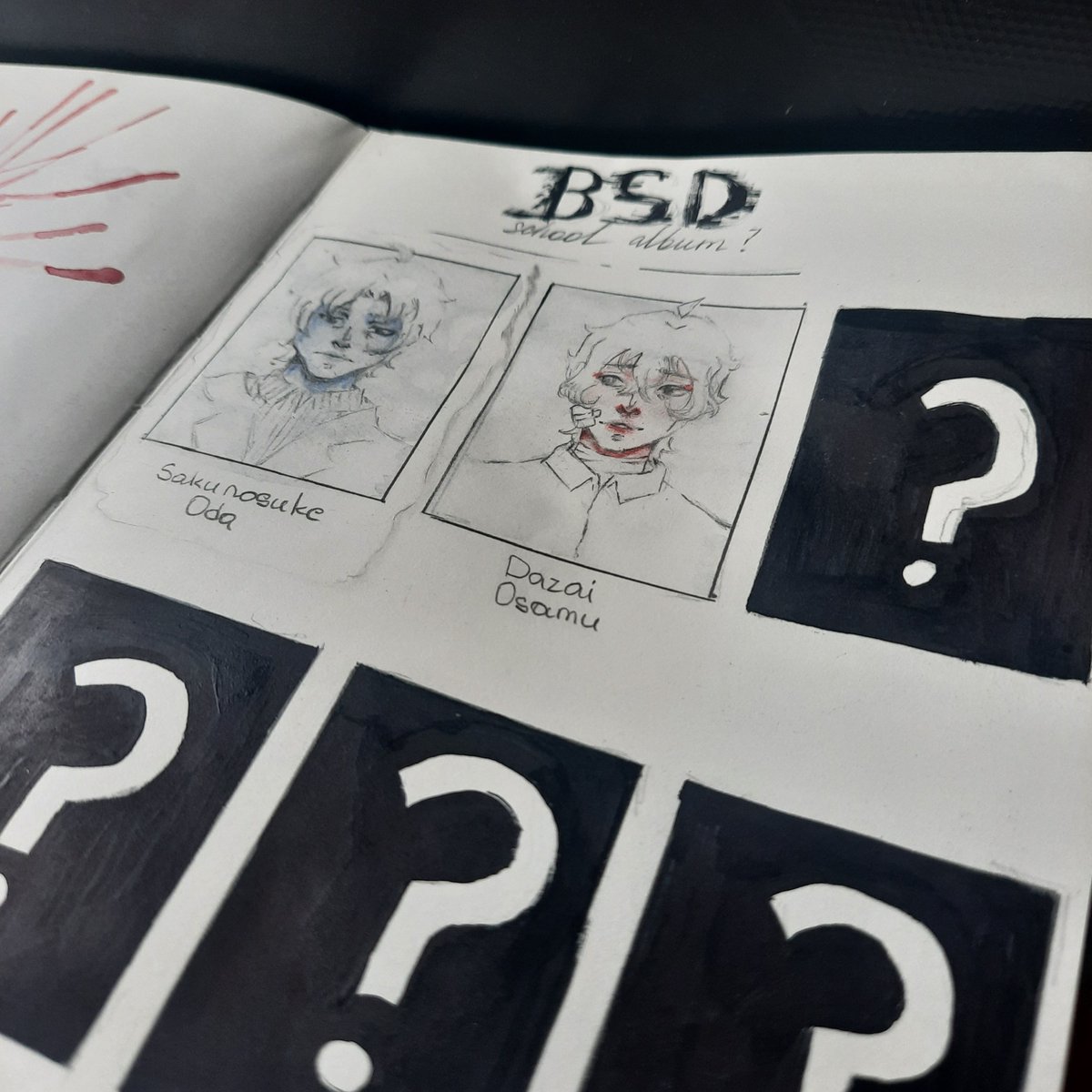 calxwennn's tweet photo. [ #bsd : #odazai , #odz, #2022odazai_week ]

6日目「大学生」

[note 1, graduation album] : a photo from another album is pasted.

[note 2, day in the general library] : who do you remember besides him?

(sketch day) https://t.co/mYNHKBEWlg