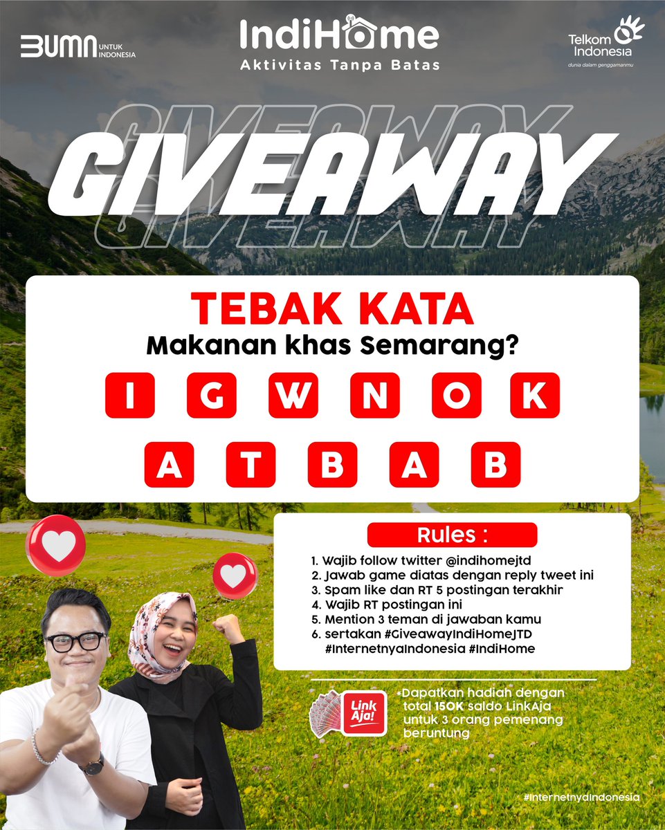 #GiveawayIndiHomeJTD ALERT!! 🎉 Coba tebak makanan daerah yg satu ini 😁 Yang benar dan beruntung bakal dapet saldo LinkAja 150K untuk 3 pemenang nih! Jangan lupa cek rules of the game nya yah sobat! Goodluck 🥰 #InternetnyaIndonesia #AktivitasTanpaBatas #indiHome