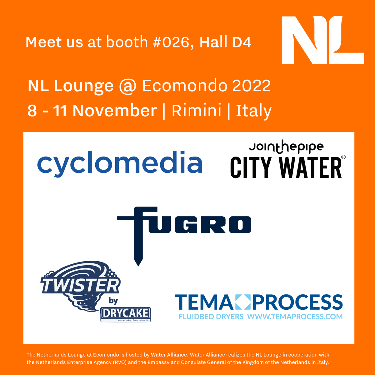 WaterAllianceNL's tweet photo. โป๏ธ Just a few days until the doors of #Ecomondo open in #Rimini, discover all about the #Netherlands at the NL lounge and get acquainted with very diverse #Dutch companies, discover all of them here:
https://t.co/WFmiHBtV1U #NLinItaly #TemaProcess #DryCake https://t.co/nbnsCeYivS