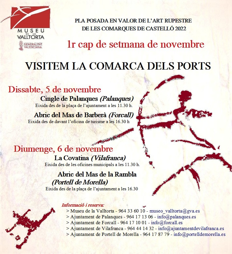 👉 El <a href="/GVAvalltorta/">Museu de la Valltorta</a>  organitza una eixida cultural per conéixer les pintures rupestres de La Covatina.

📍 Diumenge 6 de novembre. Eixida a les 11.30h des de les Oficines Municipals.

🔎 Més informació i reserves disponible al cartell adjunt.