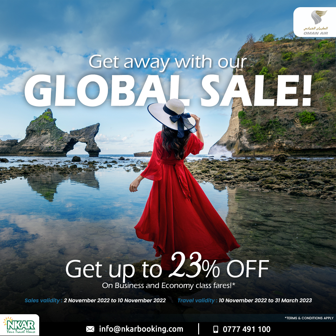 nkarbooking's tweet photo. Get away with our Global Sale - Oman Air
Get up to 23% Off on Business and Economy class fares
.
📞 0777491100 | ✉️ info@nkarbooking.com
.
.
#OmanAir #Travel #NKAR #NKARbooking #Airfare #AirTicket https://t.co/EYAjkqhwab