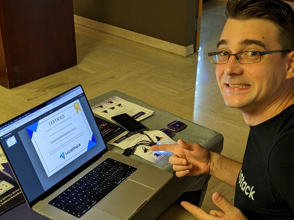 localstack's tweet photo. Want to become a Certified Local Cloud Developer™. Here's @w_hummer completing the challenge. Join us at @devopsbarcelona to win magical prizes! https://t.co/fQNWqwE1Z3