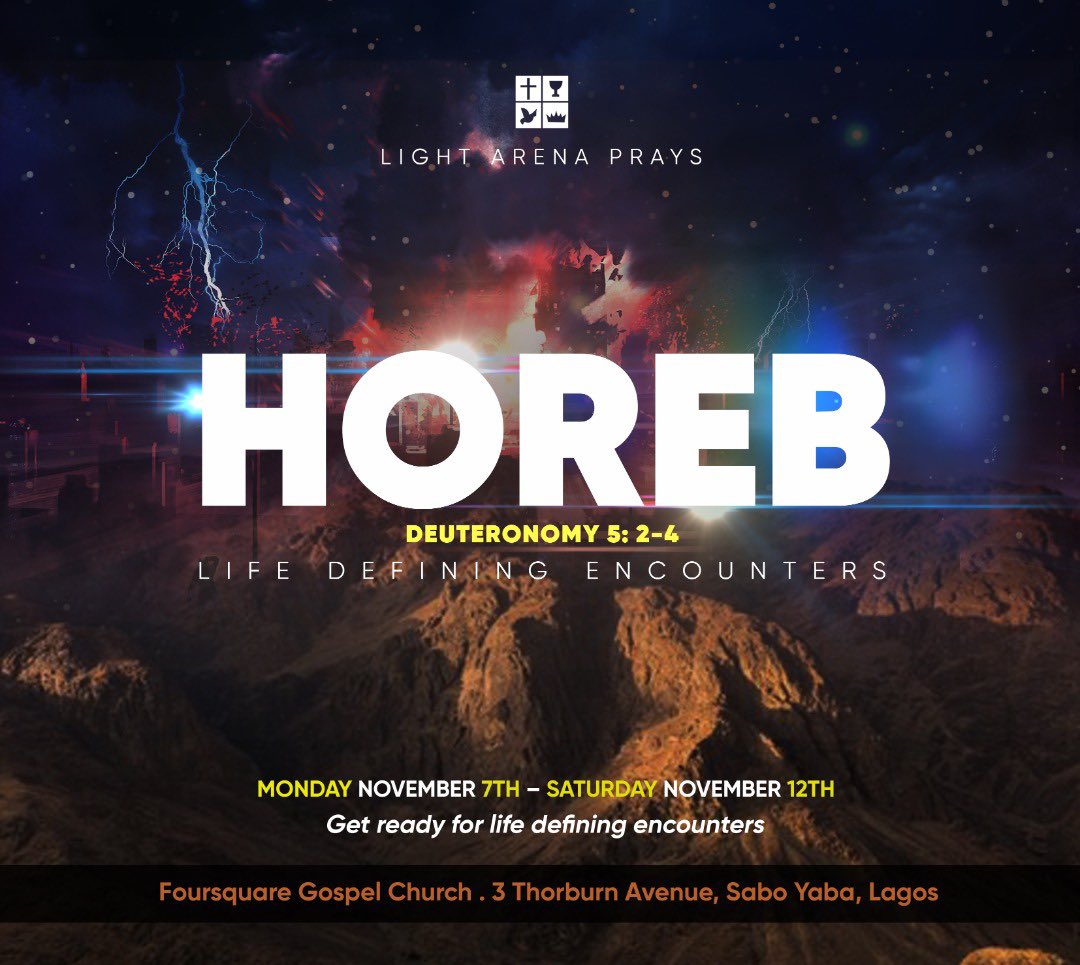 thelightarena's tweet photo. Welcome to NOVEMBER - Our HOREB month 🔥🔥🔥
Be prepared for a life defining encounter from Nov 7 as we pray and listen to instructions from God as a community.
Venue: No 3 Thorborn Ave, Sabo Yaba.
#thelightarena #lightarenaprays https://t.co/shZ4vgrydQ