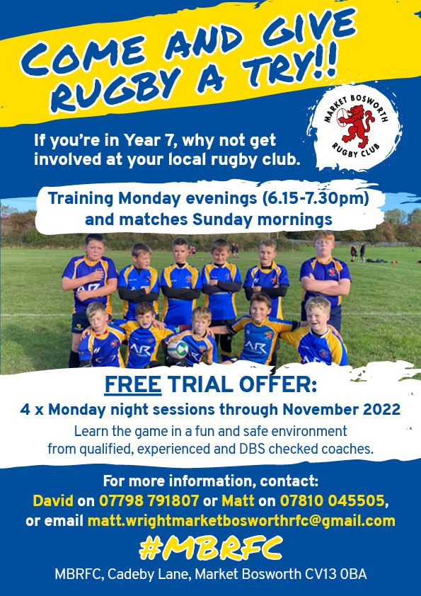 It would be great to see some local lads at <a href="/Bosworth_rugby/">Market Bosworth RFC</a> <a href="/MarketMinis/">Market Bosworth Junior & Minis Rugby Football Club</a> next Monday night from the local school <a href="/TMB_School/">TMBS</a>  <a href="/TMBS_PE/">TMBS PE Dept.</a> 🏉🟡