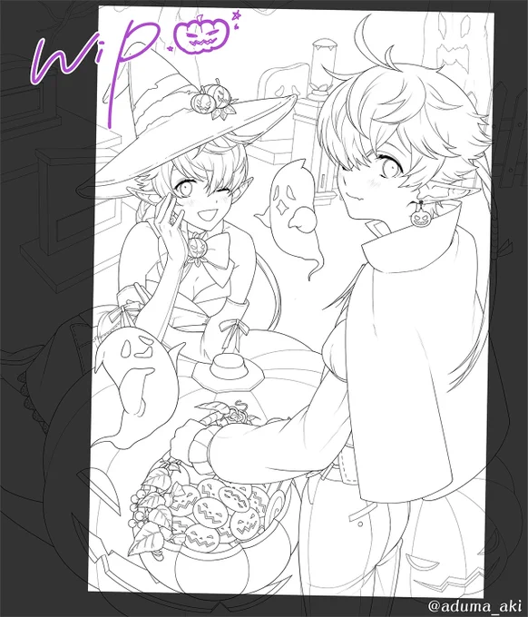 【wip/進捗】線画出来たけど、これ…塗るのか…ってなってる(大変そうですね) 