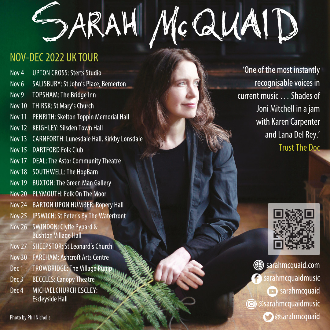 sarahmcquaid's tweet photo. Looking forward to my 20-show UK #tour starting 4 Nov and finishing 4 Dec! Retweets hugely appreciated, and please buy tix in advance if you can. See https://t.co/RhQQizHBy1 for details &amp; ticket sales links. #concert #livemusic #keepmusiclive #whatson #events https://t.co/4VpXMx9gb0