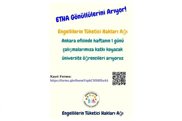 📢 Engellilerin Tüketici Hakları Ağı (ETHA) Gönüllülerini Arıyor

bit.ly/3DU5XJ6