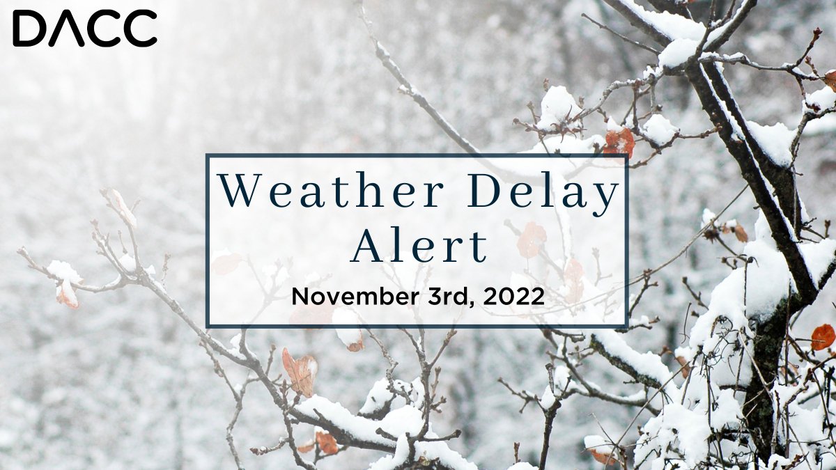 DACC high school classes will be operating on a 1-hour delay today, November 3rd. Please use caution when you do go out on the roads.