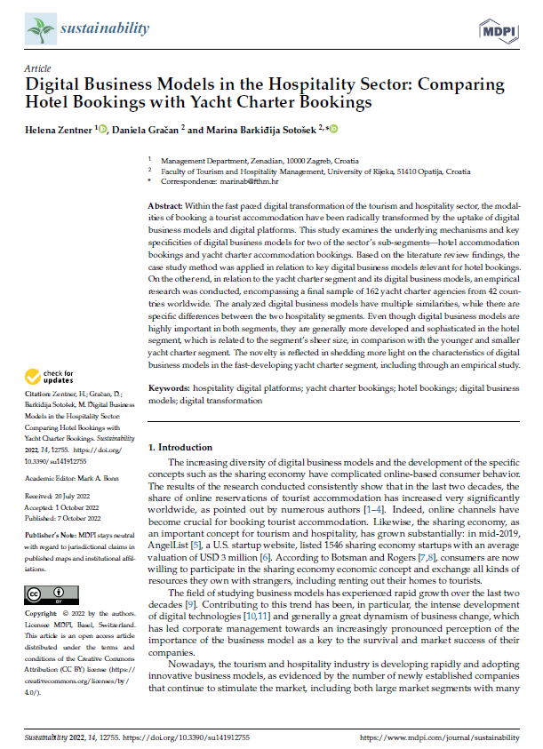 hzentner's tweet photo. I am pleased to share that our newest research was recently published in a highly ranked (Q1) journal Sustainability!
Digital Business Models in the Hospitality Sector: Comparing Hotel Bookings with Yacht Charter Bookings
Full paper: https://t.co/xTJtzD99fS
#digitaltransformation https://t.co/OC4auojVVO
