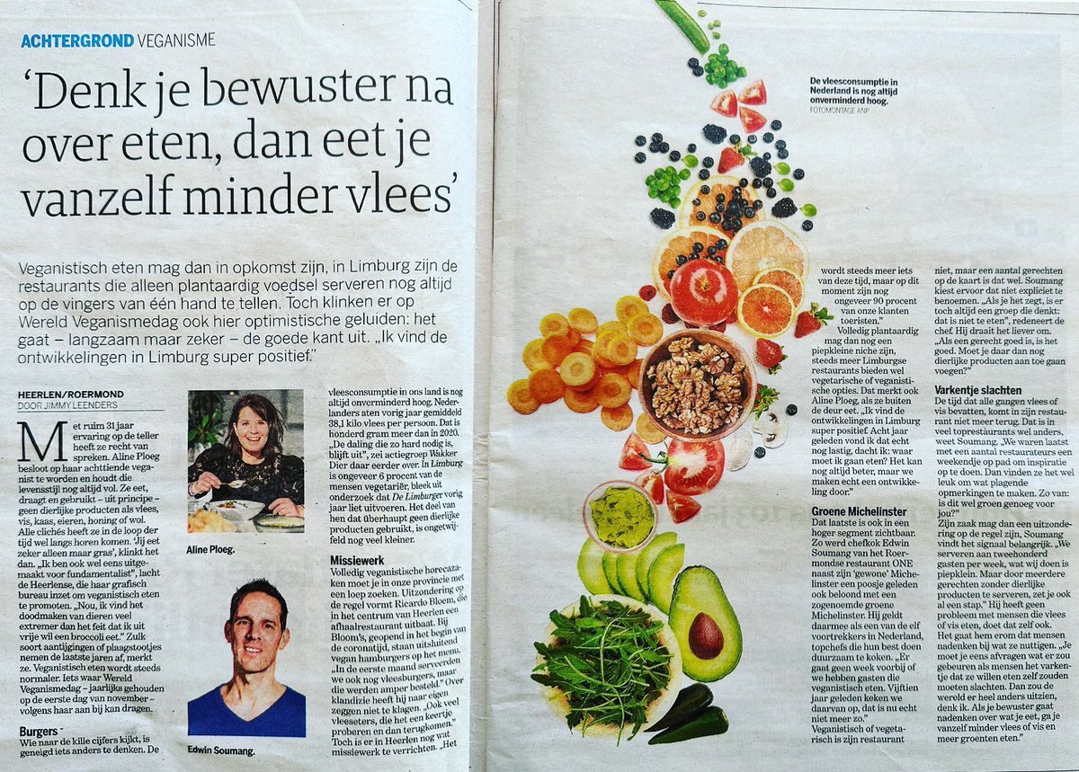 RestaurantOne's tweet image. Gisteren in de @delimburger 

'Als je bewuster gaat nadenken over wat je eet, ga je vanzelf minder vlees of vis en meer groenten eten'. 

Ben jij het hier mee eens?