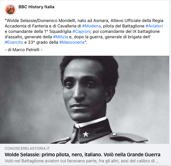 MarcoPetrelli17's tweet photo. Chissà se l'onorevole #soumahoro conosce la storia di #Wolde? Primo pilota nero della #Storia, generale della Milizia #fascista e 33° grado della #Massoneria. E, ancora, generale dell' #Esercito nel dopoguerra. https://t.co/mEE3APRD6T