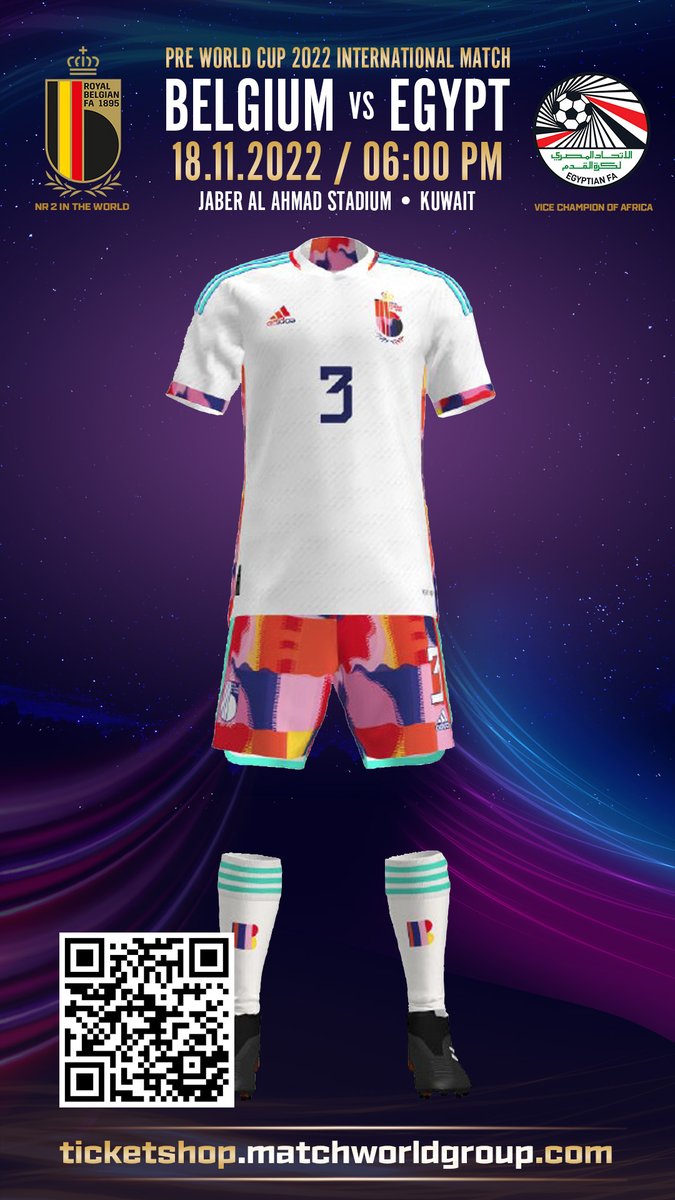 MatchworldGroup's tweet photo. Among other things, Belgium will bring in Kuwait for the ⚽️ match against Egypt their new interesting-colored #WorldCup2022  away kit.
Check it out. 🥳
For more infos and ticketing visit:
https://t.co/MeBDrmxqLh https://t.co/HyiSIHctKy