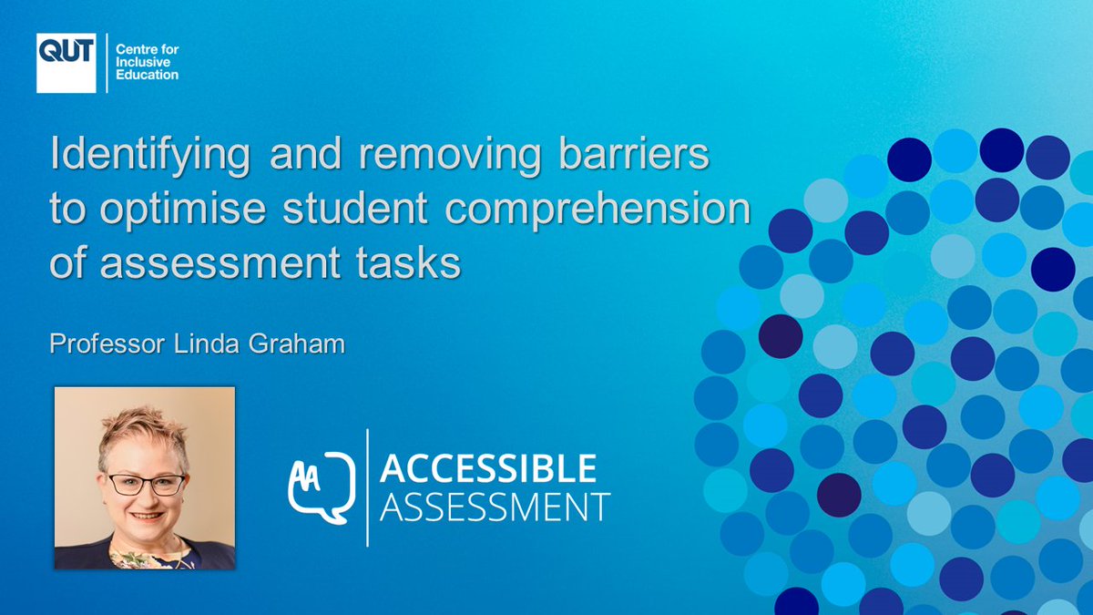 Accessible Assessment ARC Linkage Project (@aaproject_qut) on Twitter photo <a href="/drlindagraham/">Linda J. Graham</a> presents Identifying and removing barriers to optimise students’ comprehension of assessment tasks.
Other important contributors to this presentation are <a href="/callula_k/">Callula Killingly</a> <a href="/DrJillWillis/">Dr Jill Willis</a> Anne Camiller, Kathryn McKenna & Matt Pickersgill
#AccessibleAssessment #IEForum2022 <a href="/drlindagraham/">Linda J. Graham</a> presents Identifying and removing barriers to optimise students’ comprehension of assessment tasks.
Other important contributors to this presentation are <a href="/callula_k/">Callula Killingly</a> <a href="/DrJillWillis/">Dr Jill Willis</a> Anne Camiller, Kathryn McKenna & Matt Pickersgill
#AccessibleAssessment #IEForum2022