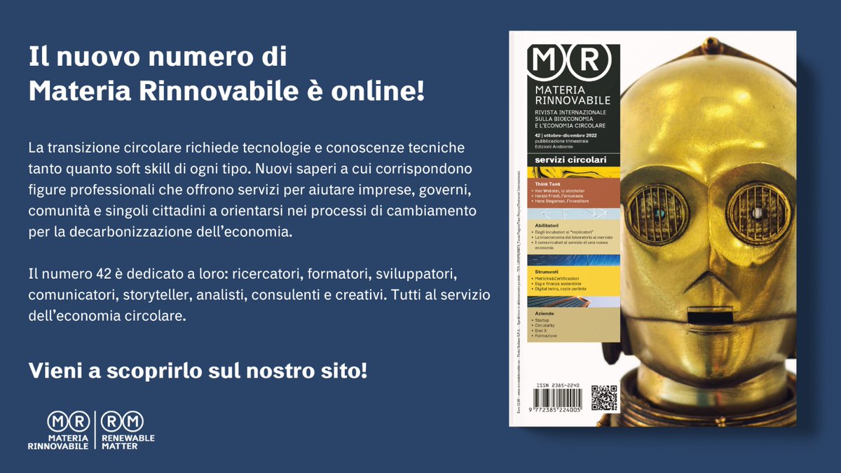 RenewableMatter's tweet photo. Il numero 42 di Materia Rinnovabile, dedicato al tema dei #servizicircolari, sposta l’accento dalle tecnologie e dai processi verso i saperi e la conoscenza. 
 
📌 Scopri il nuovo numero: https://t.co/G7NrQBaUf7 https://t.co/Mi6dAXCZuk