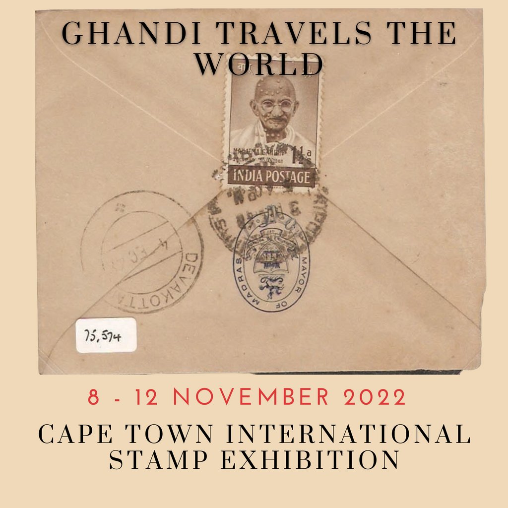 pfsastamps's tweet photo. The exhibit begins with Gandhi’s birth in 1869, then take us through significant events in his life in SAfrica, England and India, spiritual and philosophical elements in his life and end with popular retrospectives on the eventful life that transformed him into the [Mahatma]. https://t.co/POtXqxTFZy