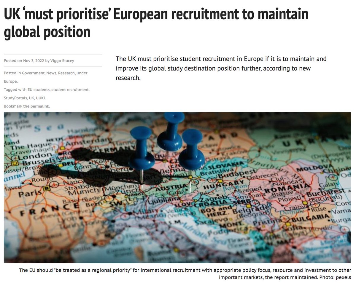 ThePIENews's tweet photo. The UK must prioritise student recruitment in Europe if it is to maintain and improve its global study destination position further, UUKi and Studyportals have said

https://t.co/FdSyTvWg9n

#intled https://t.co/d9wsD4koZp