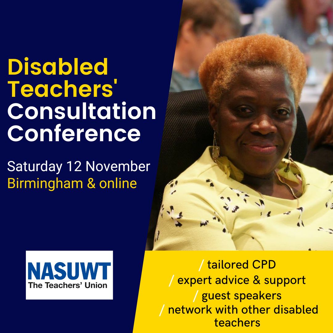 The #NASUWT Disabled Teachers' Consultation Conference will take place on Saturday 12 November 2022, at the Hilton Hotel Metropole, #Birmingham. #nasuwtwalsall