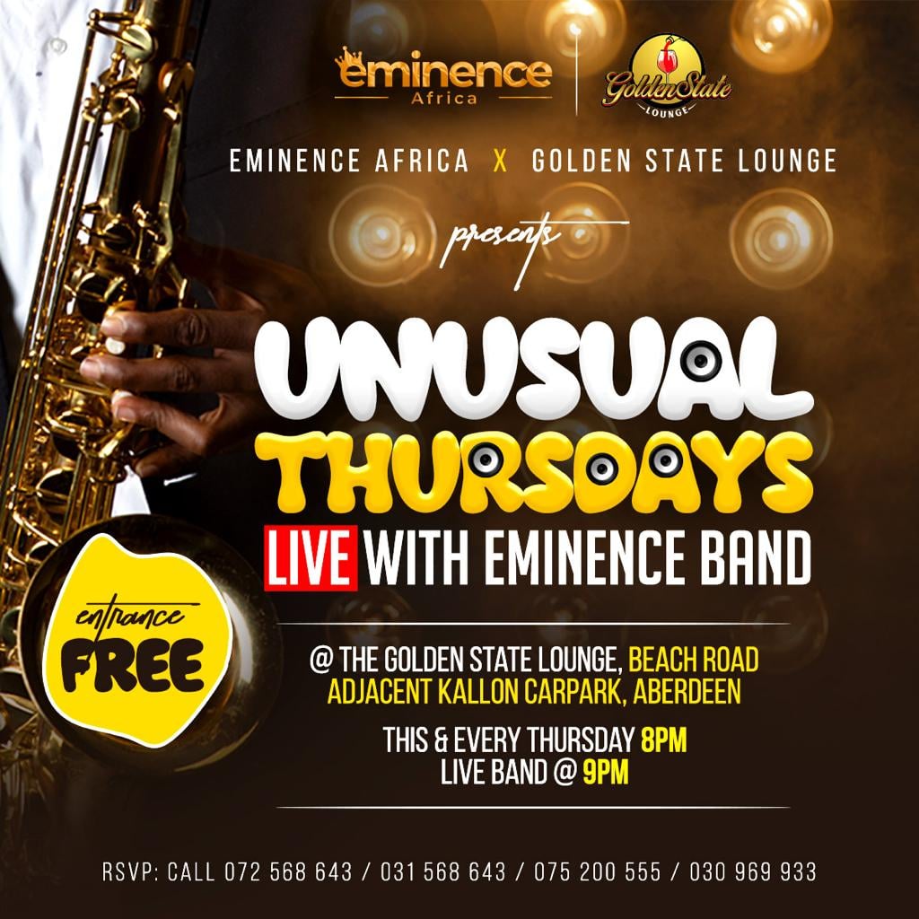 gslounge01's tweet photo. It's tonight 🔥🔥🔥💃💃💃

Don't miss this amazing night at Golden State Lounge.

The Unusual Thursday night with @eminence_africa Eminence Band.

Enjoy the best luxury service and music tonight at Golden State Lounge.
#unusualthursdays #goldenstatelounge #clubandlounge #clubbing https://t.co/35RMtSmx45