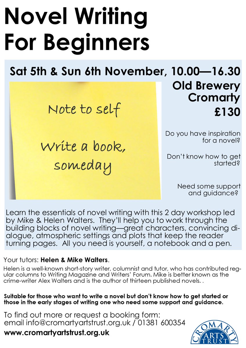 Cromarty Arts Trust (@cromartyarts) on Twitter photo Still places left for this writing course. Sat 5th & Sun 6th Nov. info@cromartyartstrust.org.uk/01381 600354
<a href="/HighlandLIT/">HighlandLIT</a> <a href="/MikeWalters60/">Alex Walters</a>
#writerscommunity #Writing #Writers #Writersoftwitter Still places left for this writing course. Sat 5th & Sun 6th Nov. info@cromartyartstrust.org.uk/01381 600354
<a href="/HighlandLIT/">HighlandLIT</a> <a href="/MikeWalters60/">Alex Walters</a>
#writerscommunity #Writing #Writers #Writersoftwitter