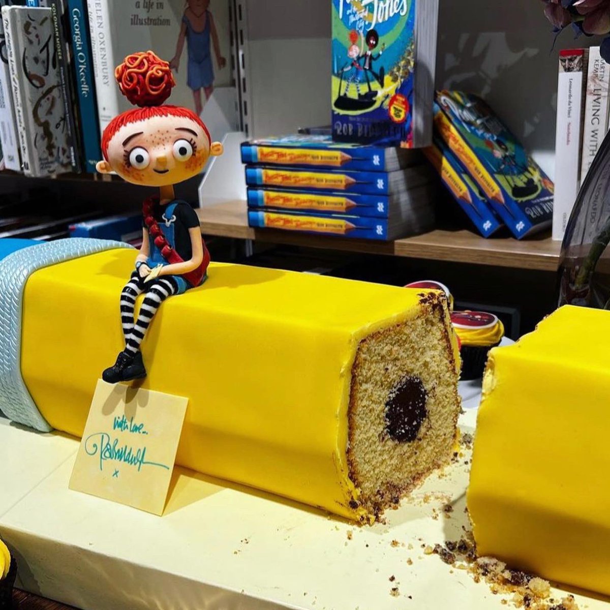 RobBiddulph's tweet photo. JUST LOOK AT THIS CAKE!!!! It features the Blue-footed Booby, Peanut Jones, and her magic pencil. Quite astonishing, isn’t it? Made by the unbelievably talented @BakingByL, it totally blew my mind. Oh, and it’s DELICIOUS too! https://t.co/N68N8xC0zP