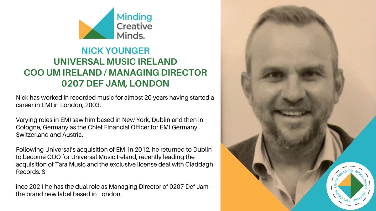 MindingCreative's tweet photo. Closing date tomorrow!

Have you applied yet for our fully funded mentoring programme? 

Accomplished mentors, like @UniMusicIreland's Nick Younger, are ready to share their wisdom &amp; support. 

@UniMusicIreland are kindly supporting our panel of mentors

https://t.co/hZHYhaVW2S https://t.co/0wnEyCL6QM