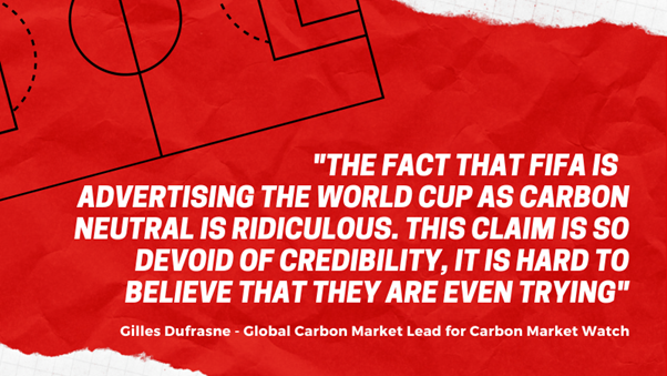 CarbonMrktWatch's tweet photo. FIFA's "carbon neutrality" claims for the 2022 World Cup are an exercise in creative accounting. In an effort to stop this greenwashing, CMW and other organisations have filed complaints with advertising authorities.
Read our complaint (FR) https://t.co/Pc953KNMBs
#FIFAComeClean https://t.co/VN1rS8cjmG