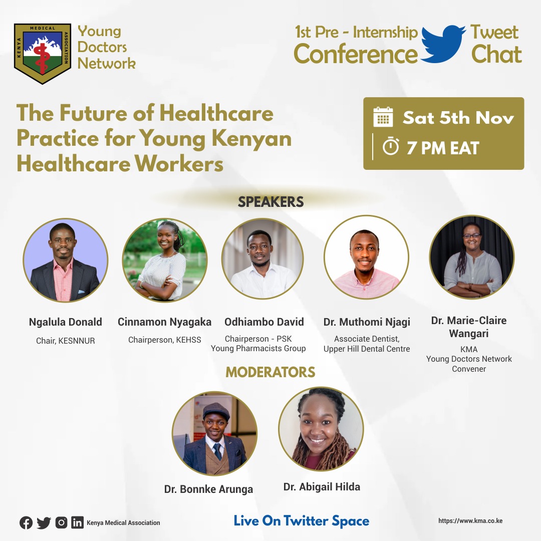 Marie-Claire (MC) Wangari #InTheEyesOfMC (@mcwangari) on Twitter photo I guess Saturday's discussion is timely then. Join us as we discuss
#PostAndPayMedicalInterns
#SomebodyTellHealthCS
#JKLive
🔗x.com/i/spaces/1ZkJz…
Olive branch 🕊️ extended to <a href="/MOH_Kenya/">Ministry of Health</a> <a href="/Nakhumicha_S/">Nakhumicha S. Wafula E.G.H</a> to attend either the space or the #KMAYDN
#YDNPreinternConf22 I guess Saturday's discussion is timely then. Join us as we discuss
#PostAndPayMedicalInterns
#SomebodyTellHealthCS
#JKLive
🔗x.com/i/spaces/1ZkJz…
Olive branch 🕊️ extended to <a href="/MOH_Kenya/">Ministry of Health</a> <a href="/Nakhumicha_S/">Nakhumicha S. Wafula E.G.H</a> to attend either the space or the #KMAYDN
#YDNPreinternConf22