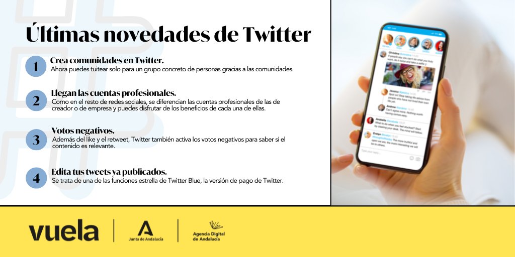🐦 ¿Qué está pasando en #Twitter?¿Cuáles son las últimas novedades de esta clásica red de microblogging?

📈Te lo mostramos todo en esta infrografía, ¡échale un ojo! ¿Las conocías todas?😉

#AndalucíaVuela