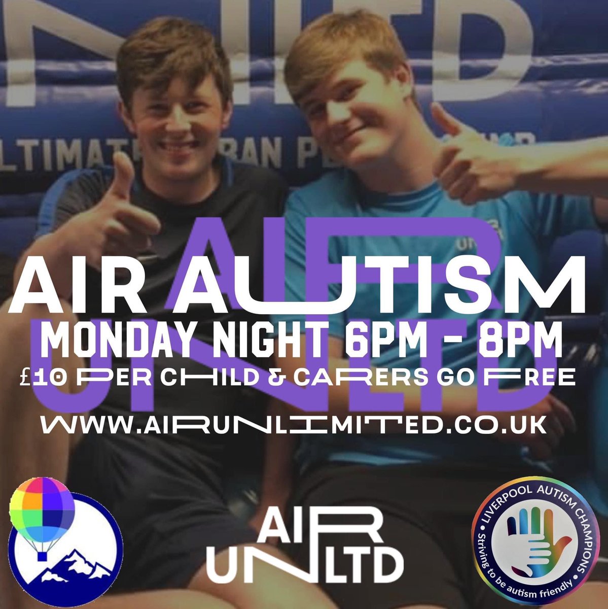 Every Monday 6-8pm. Places must be prebooked prior to arrival. Airunlimited.co.uk #autism #airautism