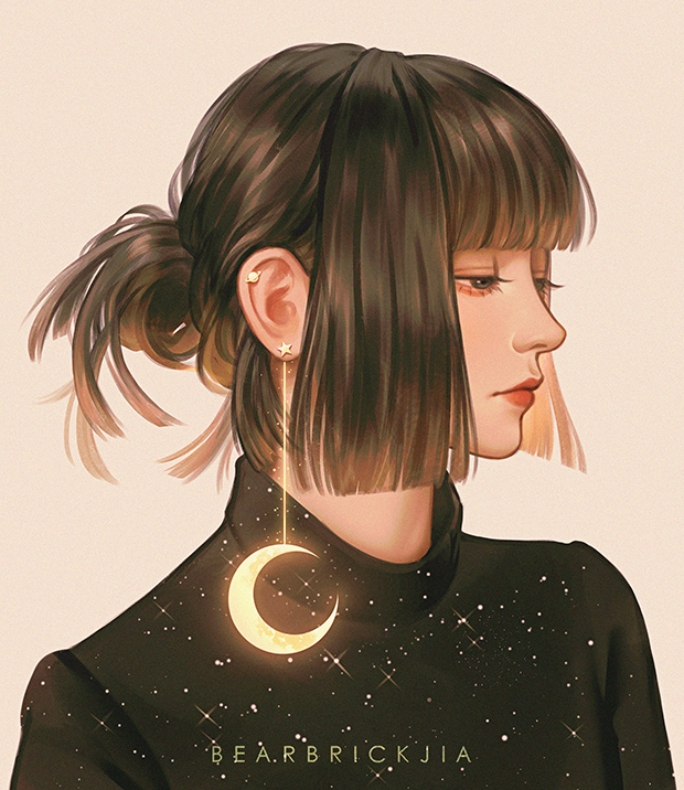 「Moon earring 」|Karmen Loh 茗匀☀️のイラスト