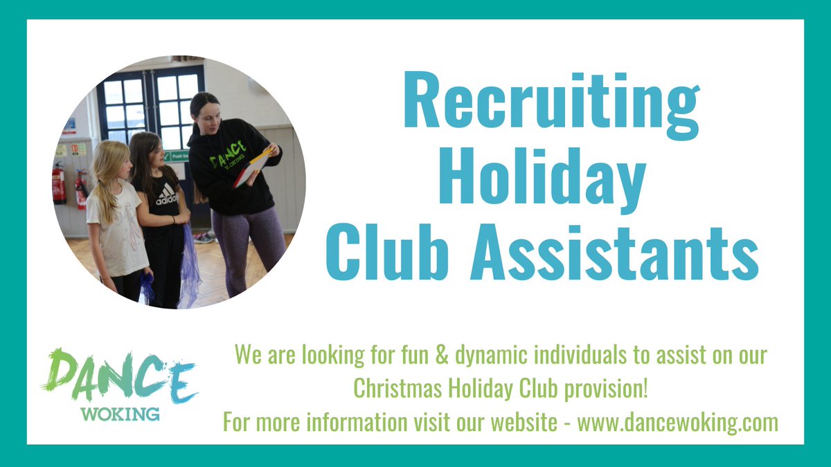 Dance Woking (@dancewoking) on Twitter photo We are recruiting Christmas Holiday Club Assistants for our popular Hunky Dory Christmas Club this festive season!
To register your interest or find out more about the role visit our website or email office@dancewoking.com
#recruitment #dance #holidaywork #seasonal #christmas We are recruiting Christmas Holiday Club Assistants for our popular Hunky Dory Christmas Club this festive season!
To register your interest or find out more about the role visit our website or email office@dancewoking.com
#recruitment #dance #holidaywork #seasonal #christmas