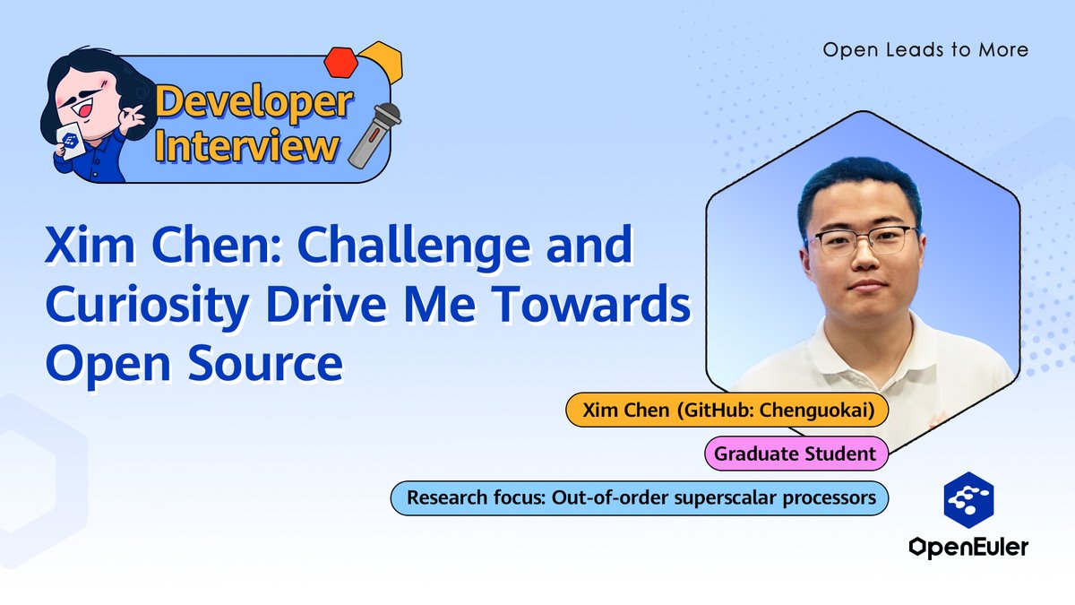 openEuler's tweet photo. Meet one of #openEulerDevelopers, Xim Chen, who shows us the power of #opensource, and how #openEuler has changed the game. Full interview: https://t.co/Wor0xgKEH6 https://t.co/MqZb4RM5VG