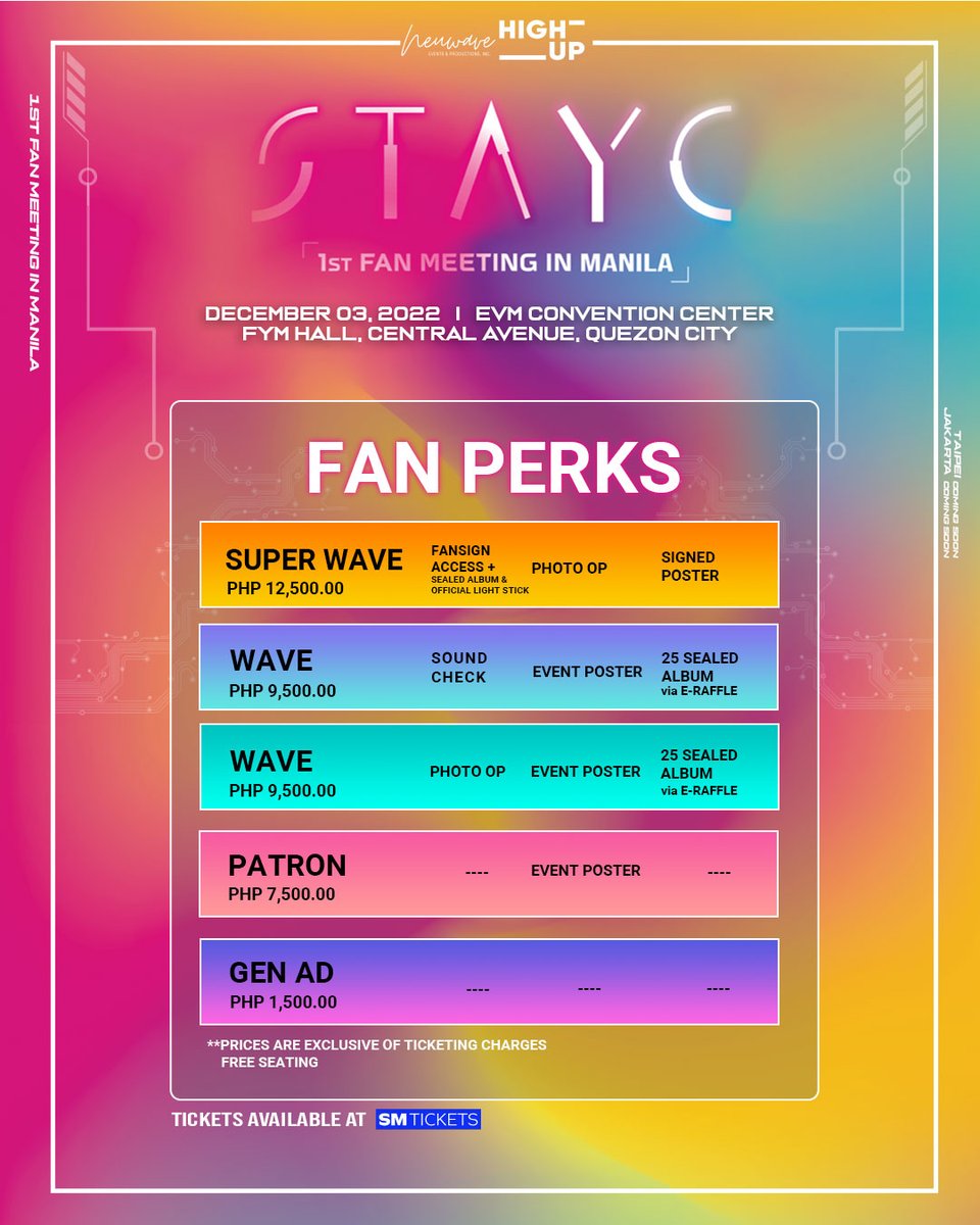 neuwave_events's tweet photo. Filo SWITH’s, here are the ticket details and seat plan for STAYC: 1ST FAN MEETING IN MANILA.

Save the dates below and meet STAYC up close!

Pre-selling of tickets: Nov. 5, 2022
Official ticket selling: Nov. 6, 2022

#HelloSTAYC 
#STAYCinManila https://t.co/uBOsUloSjL