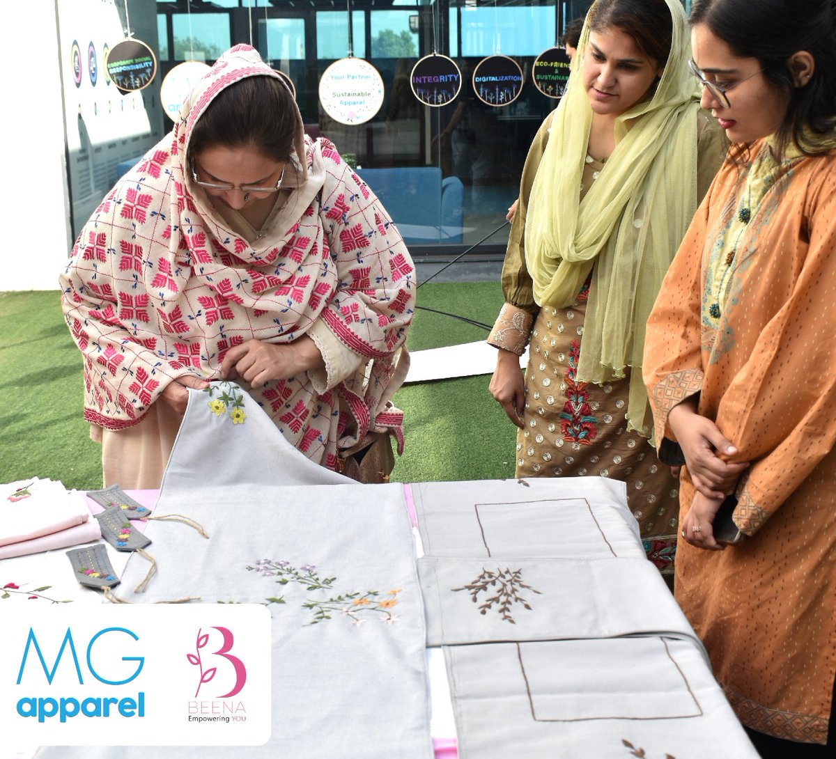 mgapparelpk's tweet image. “Empowered women, Empower women”. 
Following this ideology, #MG Apparel conducted an #embroiderytraining #session under the #BEENA initiative that facilitates our women to learn valuable and income-generating skills.

#MGApparel #Mahmoodgroup #CSR #WomenEmpowerment #Skills